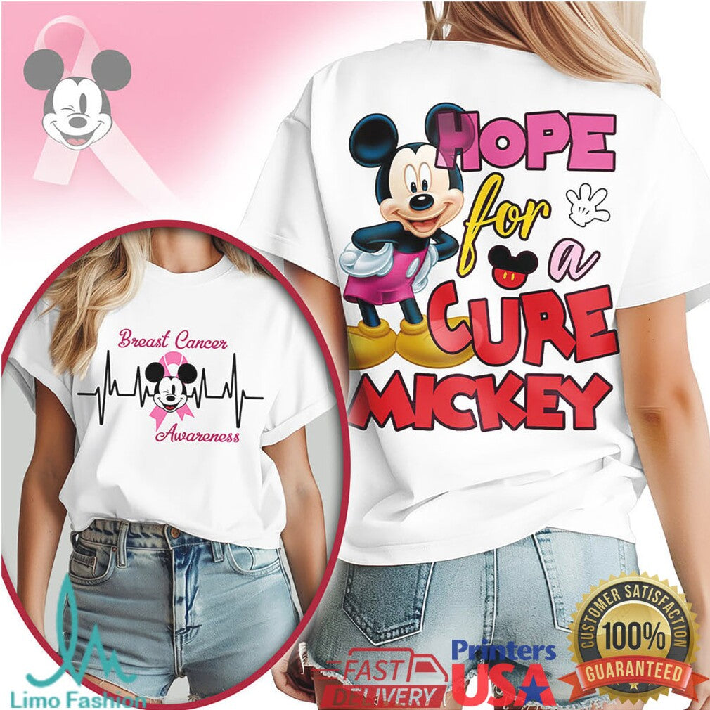 Mickey Mouse Hope for a Cure Breast Cancer Awareness Pink Ribbon T Shirt - Limotees LLC