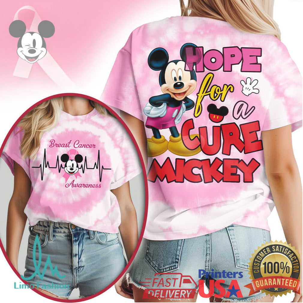 Mickey Mouse Hope for a Cure Breast Cancer Awareness Pink Ribbon T Shirt - Limotees LLC