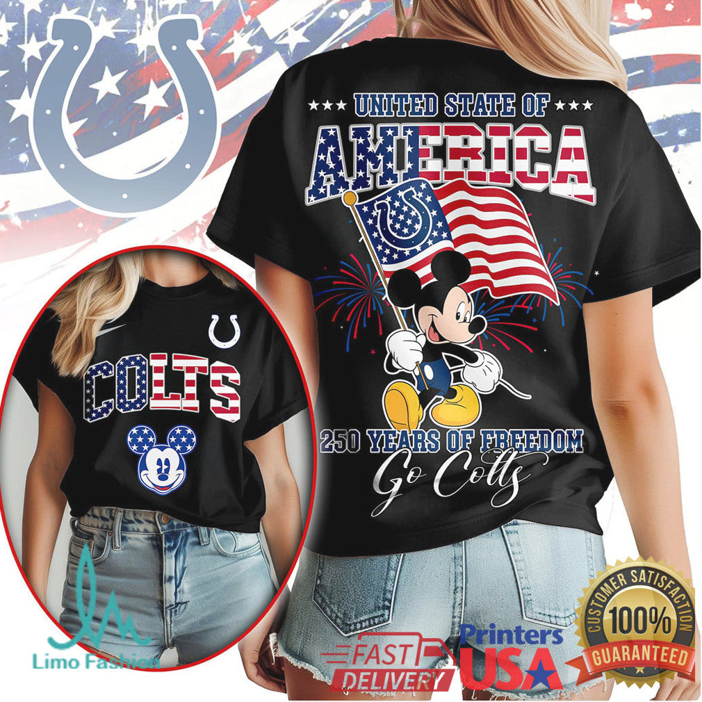 Mickey Mouse Indianapolis Colts 250 Years Of Freedom American Flag T Shirt - Limotees LLC