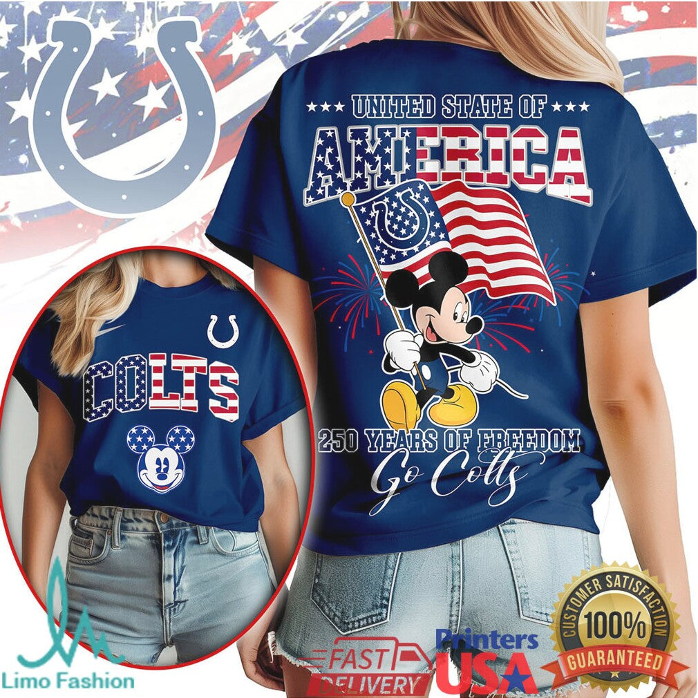 Mickey Mouse Indianapolis Colts 250 Years Of Freedom American Flag T Shirt - Limotees LLC