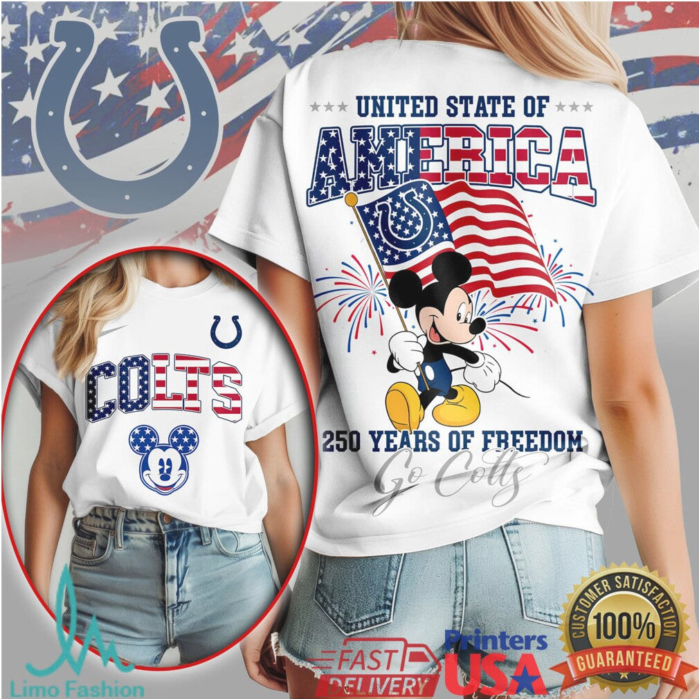 Mickey Mouse Indianapolis Colts 250 Years Of Freedom American Flag T Shirt - Limotees LLC