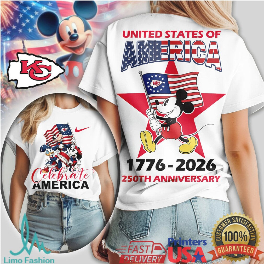 Mickey Mouse Kansas City Chiefs Celebrate America 1776 2026 250th Anniversary T Shirt