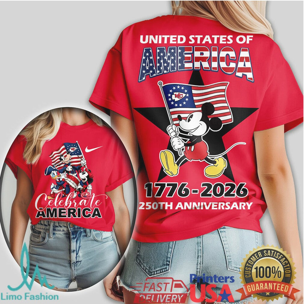 Mickey Mouse Kansas City Chiefs Celebrate America 1776 2026 250th Anniversary T Shirt