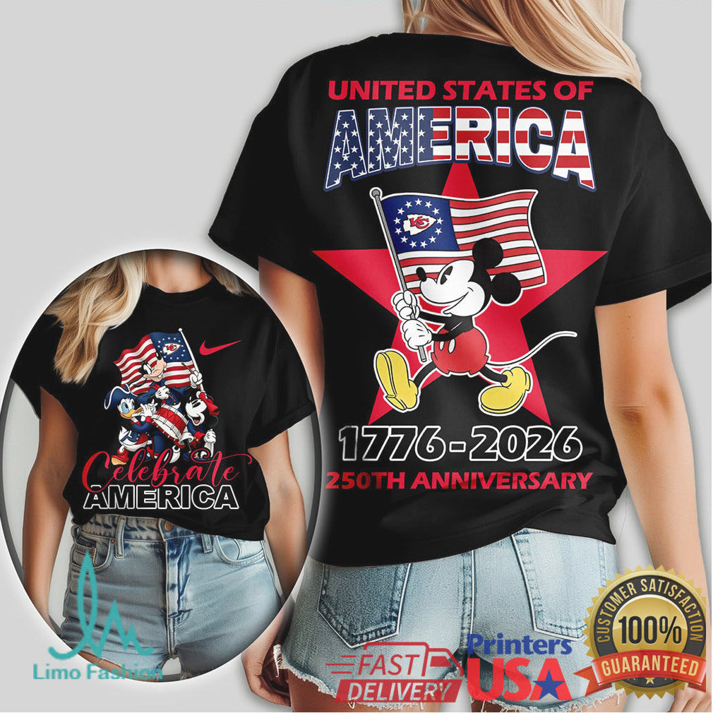 Mickey Mouse Kansas City Chiefs Celebrate America 1776 2026 250th Anniversary T Shirt