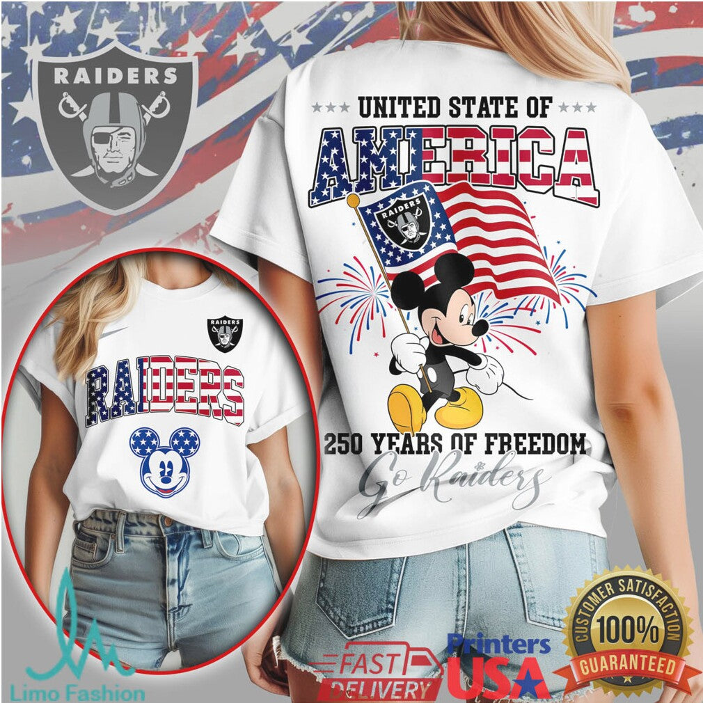 Mickey Mouse Las Vegas Raiders 250 Years of Freedom United State of America T Shirt - Limotees LLC