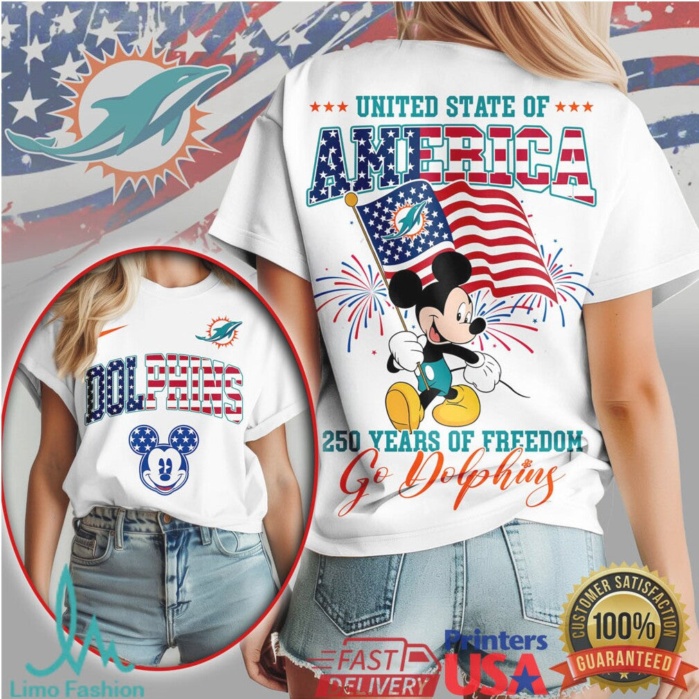Mickey Mouse Miami Dolphins 250 Years of Freedom United State of America T Shirt - Limotees LLC