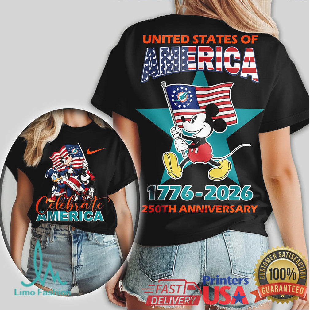 Mickey Mouse Miami Dolphins 250th Anniversary US Independence Day T Shirt - Limotees LLC