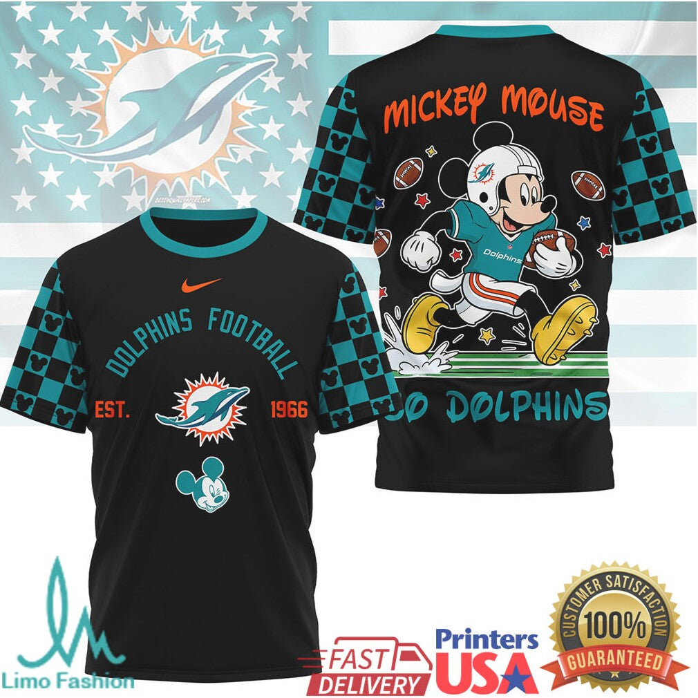 Mickey Mouse Miami Dolphins Football Est 1966 Graphic T Shirt - Limotees LLC