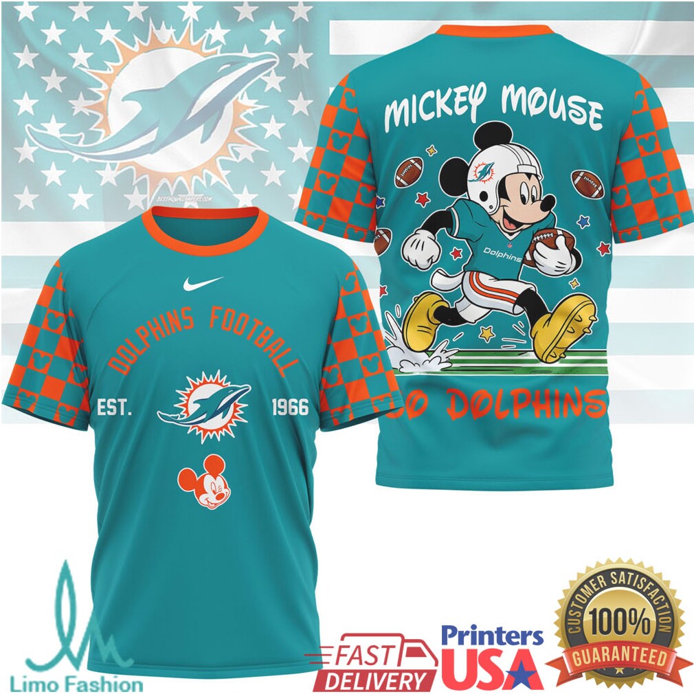 Mickey Mouse Miami Dolphins Football Est 1966 Graphic T Shirt - Limotees LLC