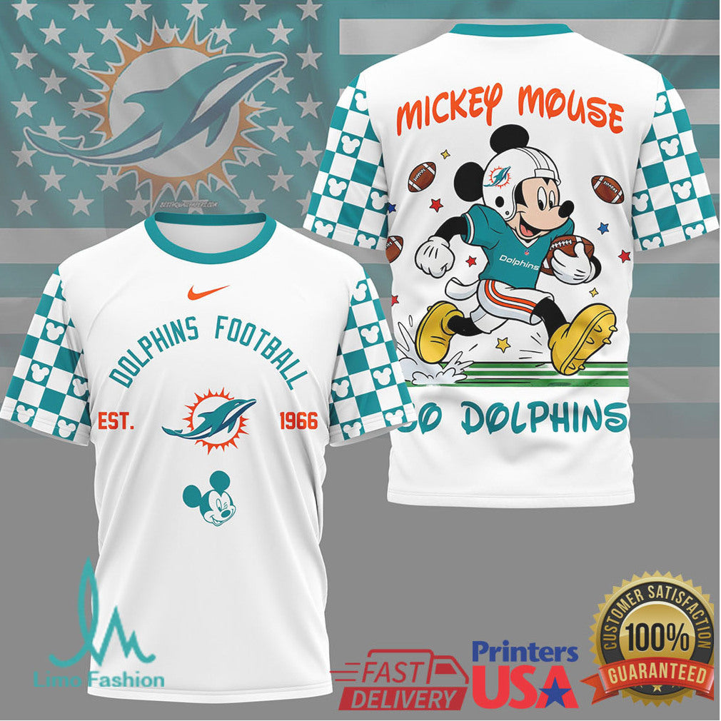 Mickey Mouse Miami Dolphins Football Est 1966 Graphic T Shirt - Limotees LLC