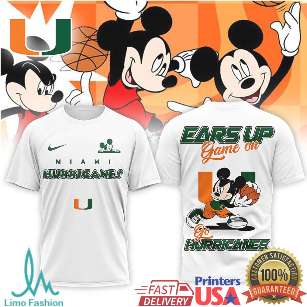 Mickey Mouse Miami Hurricanes Basketball Ears Up Game On T Shirt - Limotees LLC
