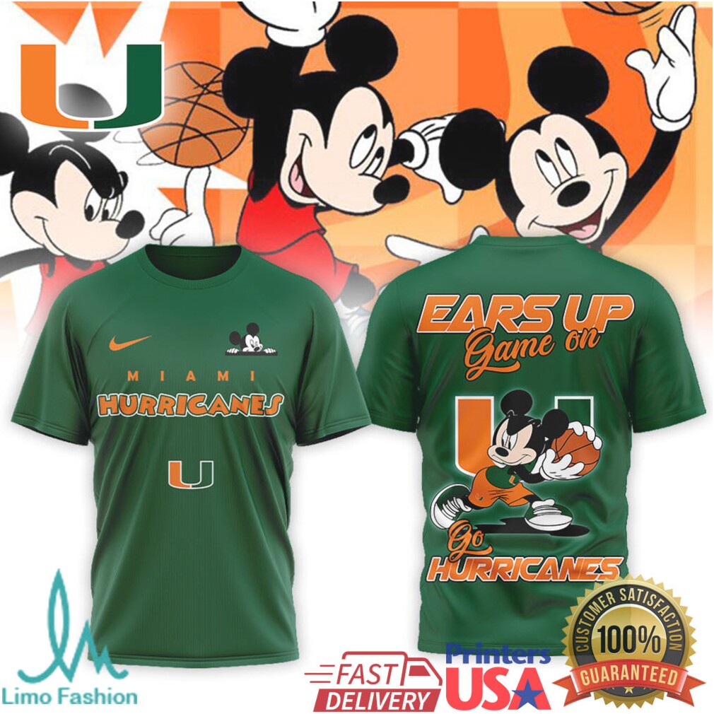 Mickey Mouse Miami Hurricanes Basketball Ears Up Game On T Shirt - Limotees LLC