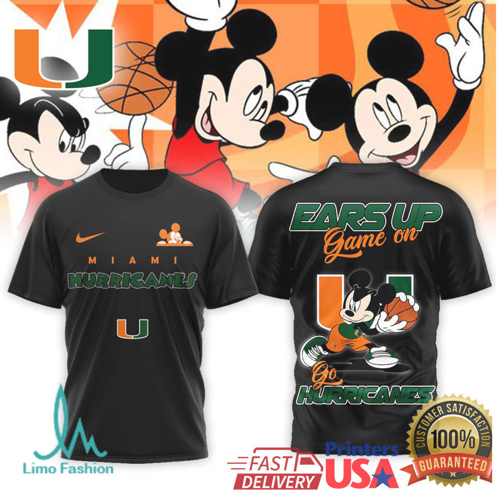 Mickey Mouse Miami Hurricanes Basketball Ears Up Game On T Shirt - Limotees LLC