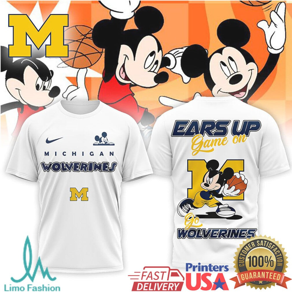 Mickey Mouse Michigan Wolverines Basketball Ears Up Game On T Shirt - Limotees LLC