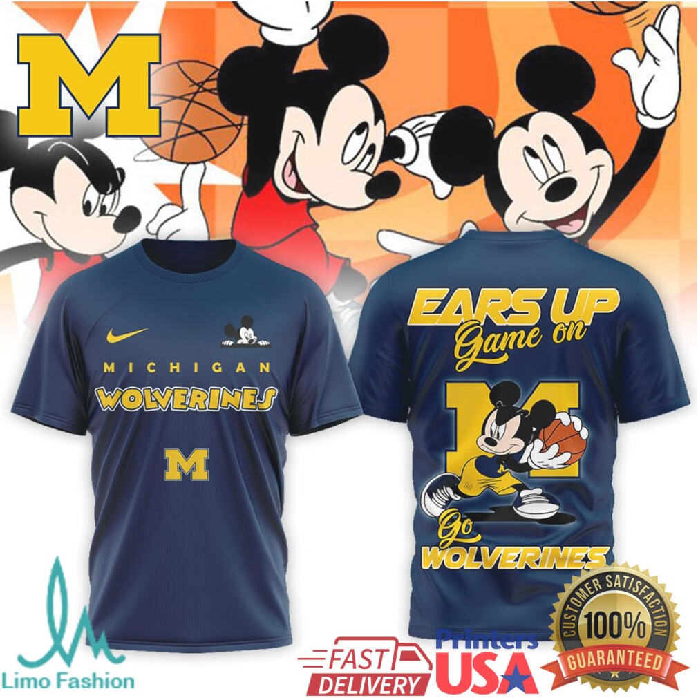 Mickey Mouse Michigan Wolverines Basketball Ears Up Game On T Shirt - Limotees LLC