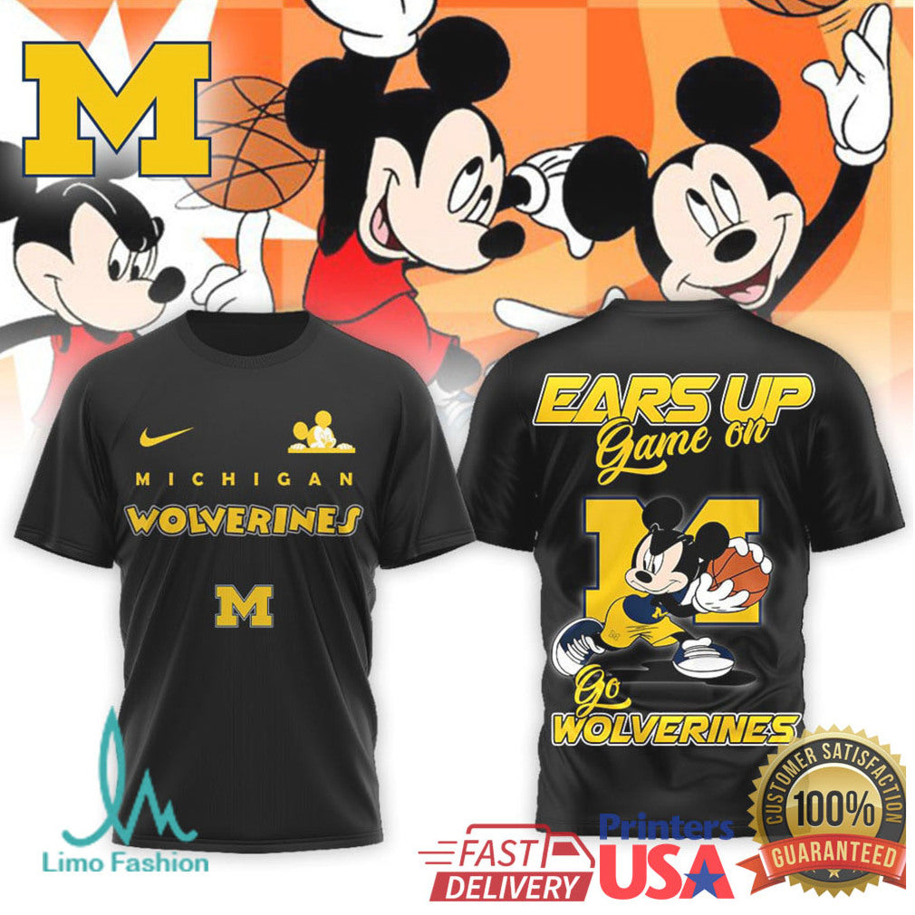 Mickey Mouse Michigan Wolverines Basketball Ears Up Game On T Shirt - Limotees LLC