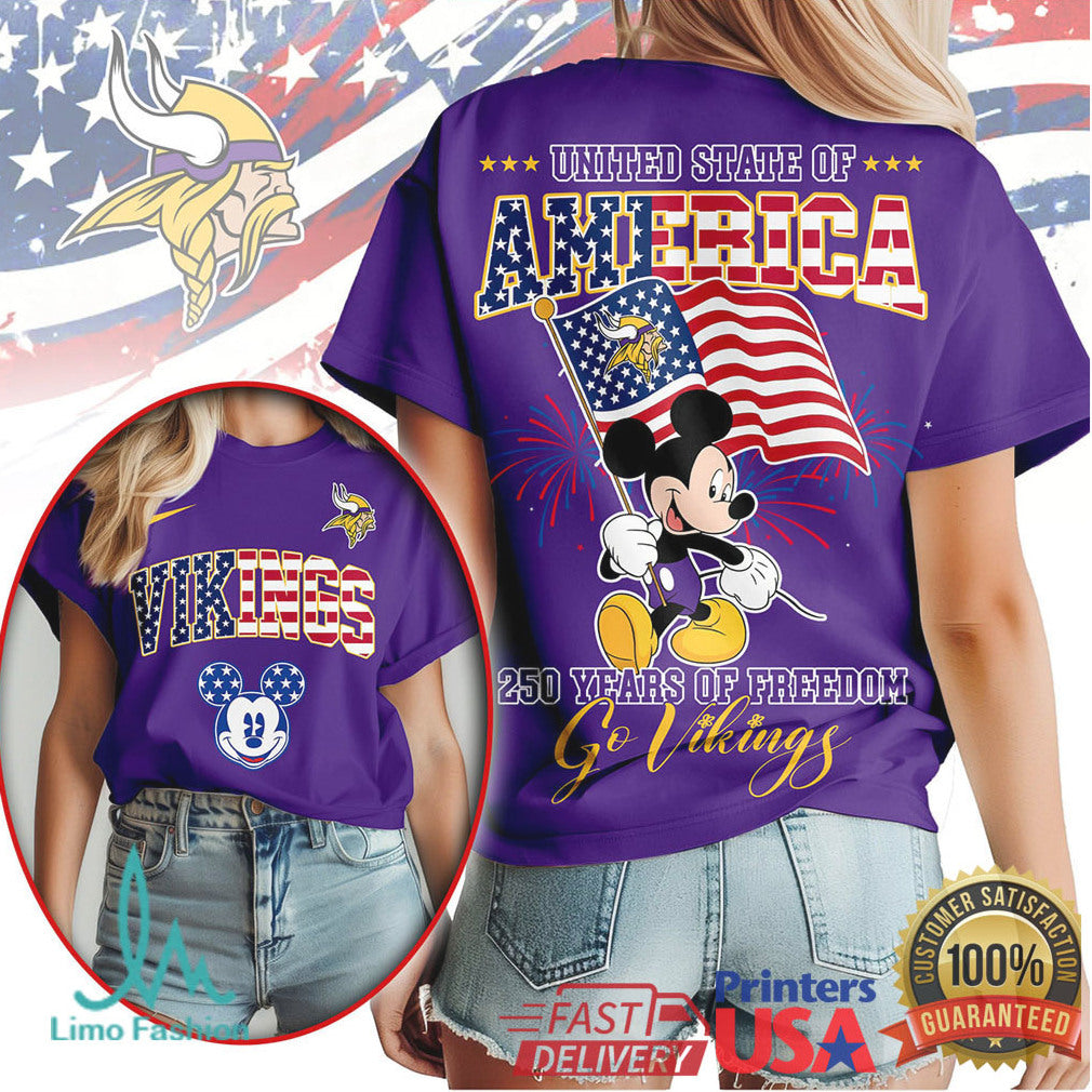 Mickey Mouse Minnesota Vikings 250 Years Of Freedom American Flag T Shirt - Limotees LLC