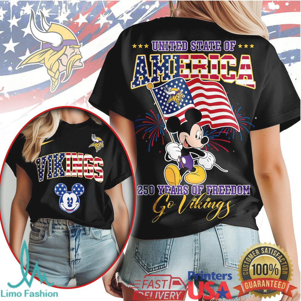 Mickey Mouse Minnesota Vikings 250 Years Of Freedom American Flag T Shirt - Limotees LLC