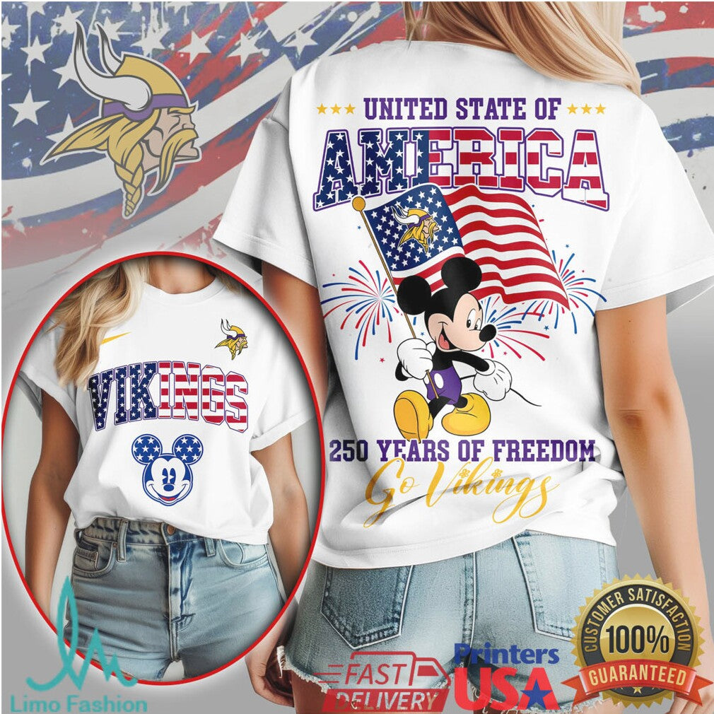 Mickey Mouse Minnesota Vikings 250 Years Of Freedom American Flag T Shirt - Limotees LLC