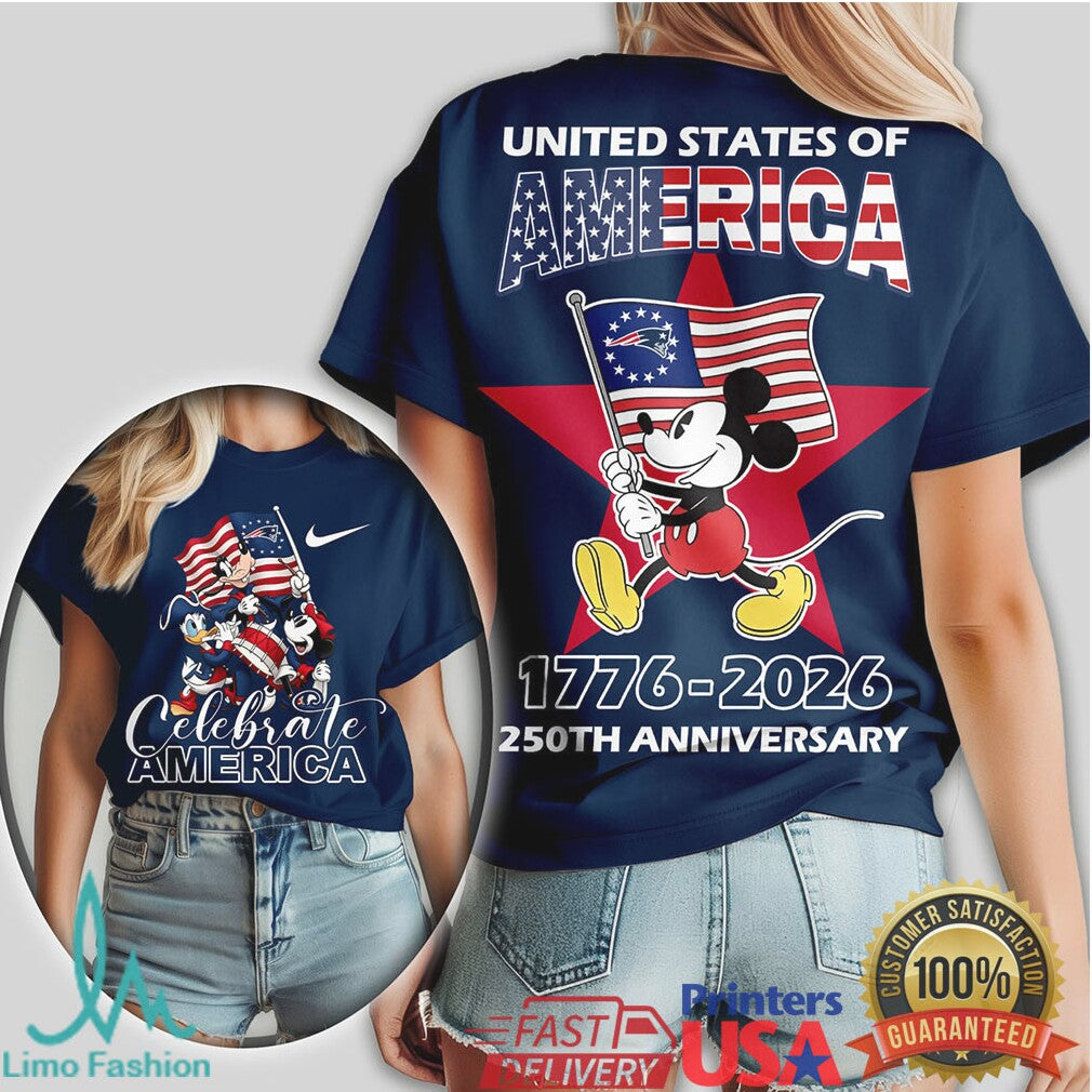 Mickey Mouse New England Patriots Celebrate America 250th Anniversary US Flag T Shirt - Limotees LLC