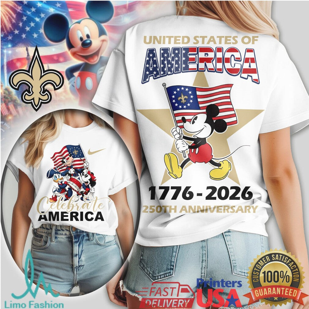 Mickey Mouse New Orleans Saints Celebrate America 250th Anniversary Patriotic T Shirt - Limotees LLC