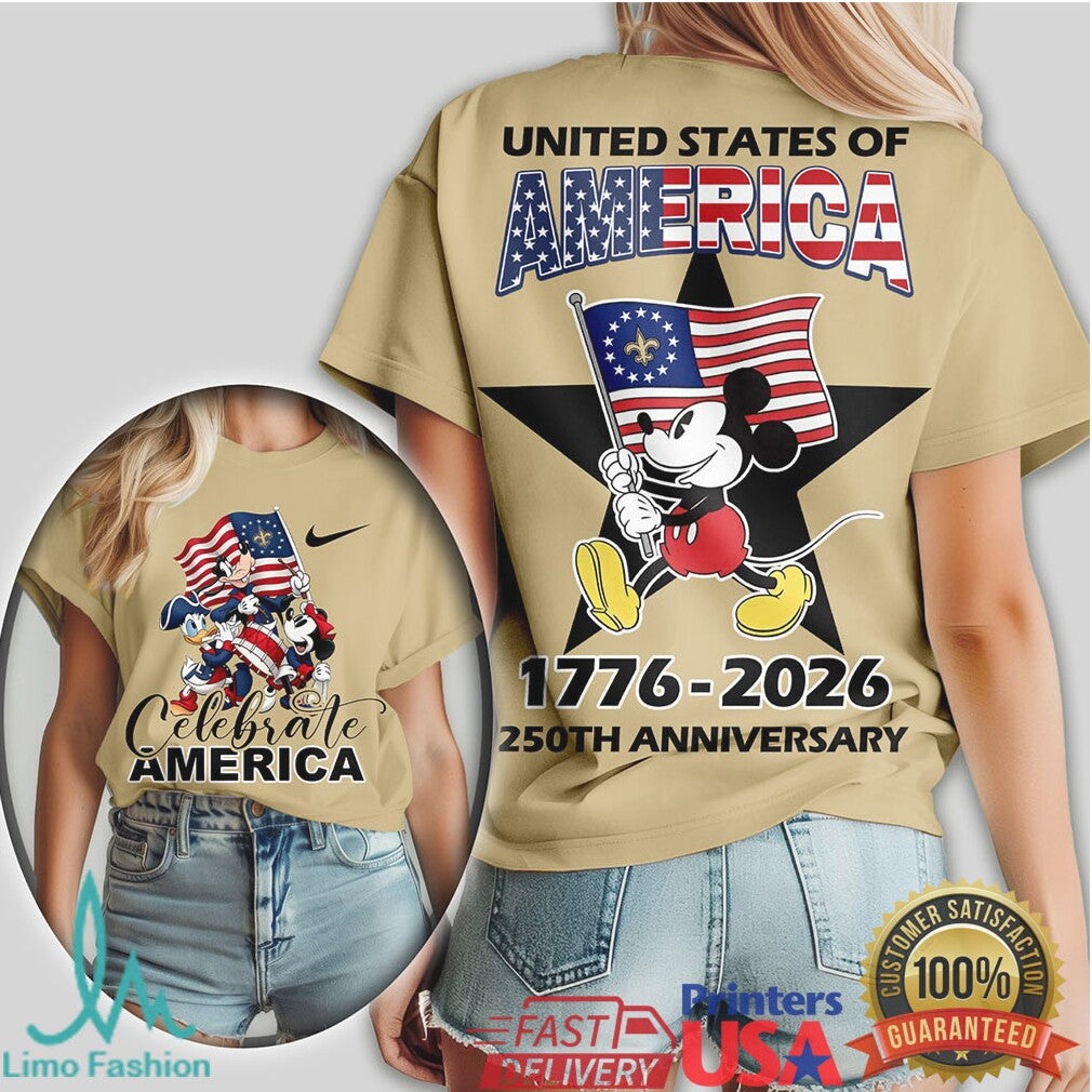 Mickey Mouse New Orleans Saints Celebrate America 250th Anniversary Patriotic T Shirt - Limotees LLC