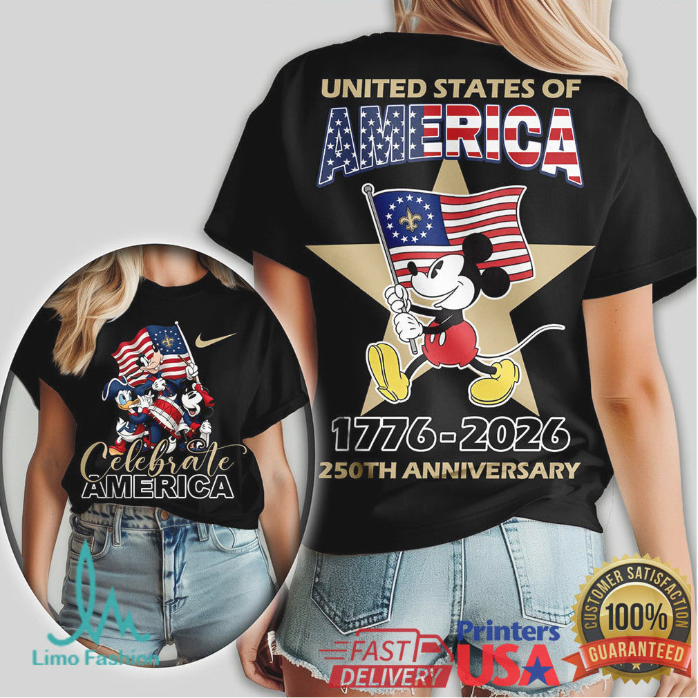 Mickey Mouse New Orleans Saints Celebrate America 250th Anniversary Patriotic T Shirt - Limotees LLC