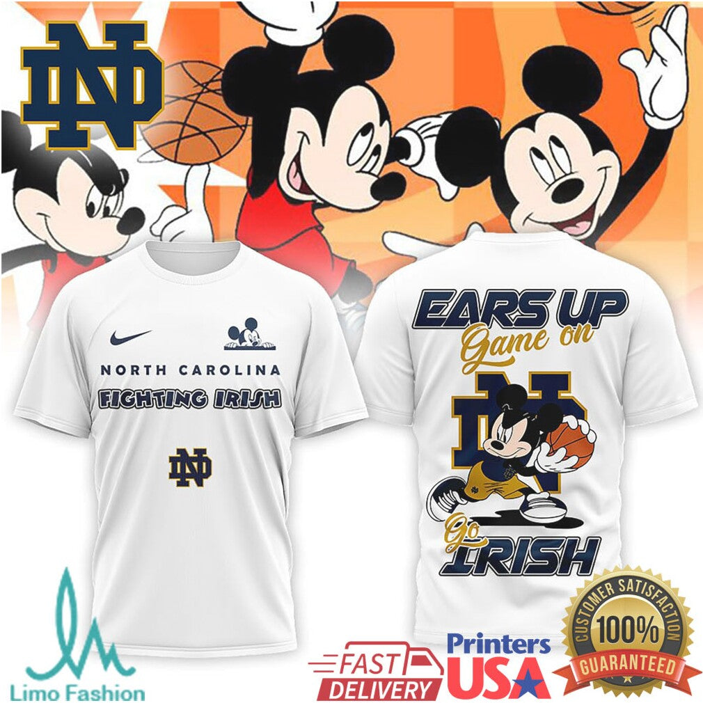 Mickey Mouse Notre Dame Fighting Irish Basketball Ears Up Game On T Shirt - Limotees LLC