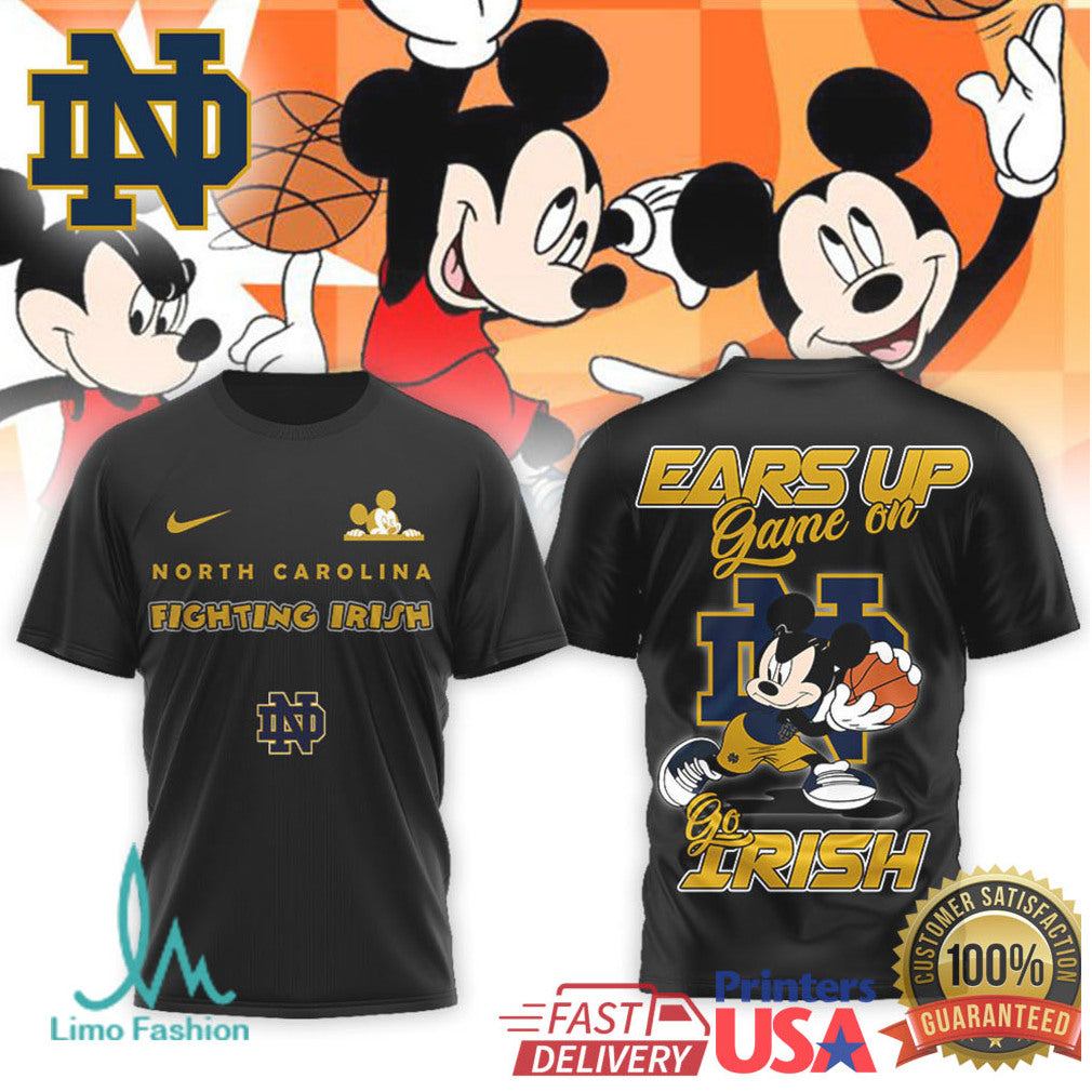 Mickey Mouse Notre Dame Fighting Irish Basketball Ears Up Game On T Shirt - Limotees LLC