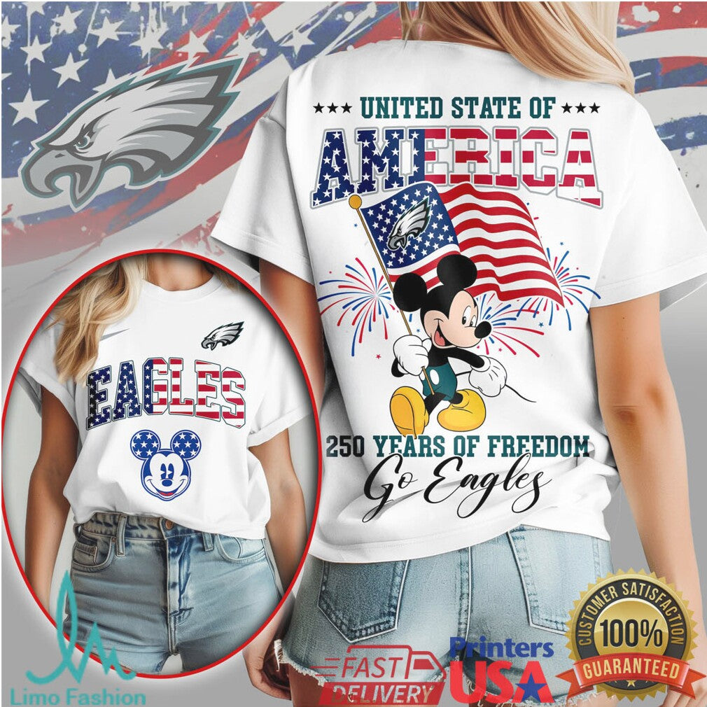 Mickey Mouse Philadelphia Eagles 250 Years Of Freedom USA Patriotic T Shirt - Limotees LLC