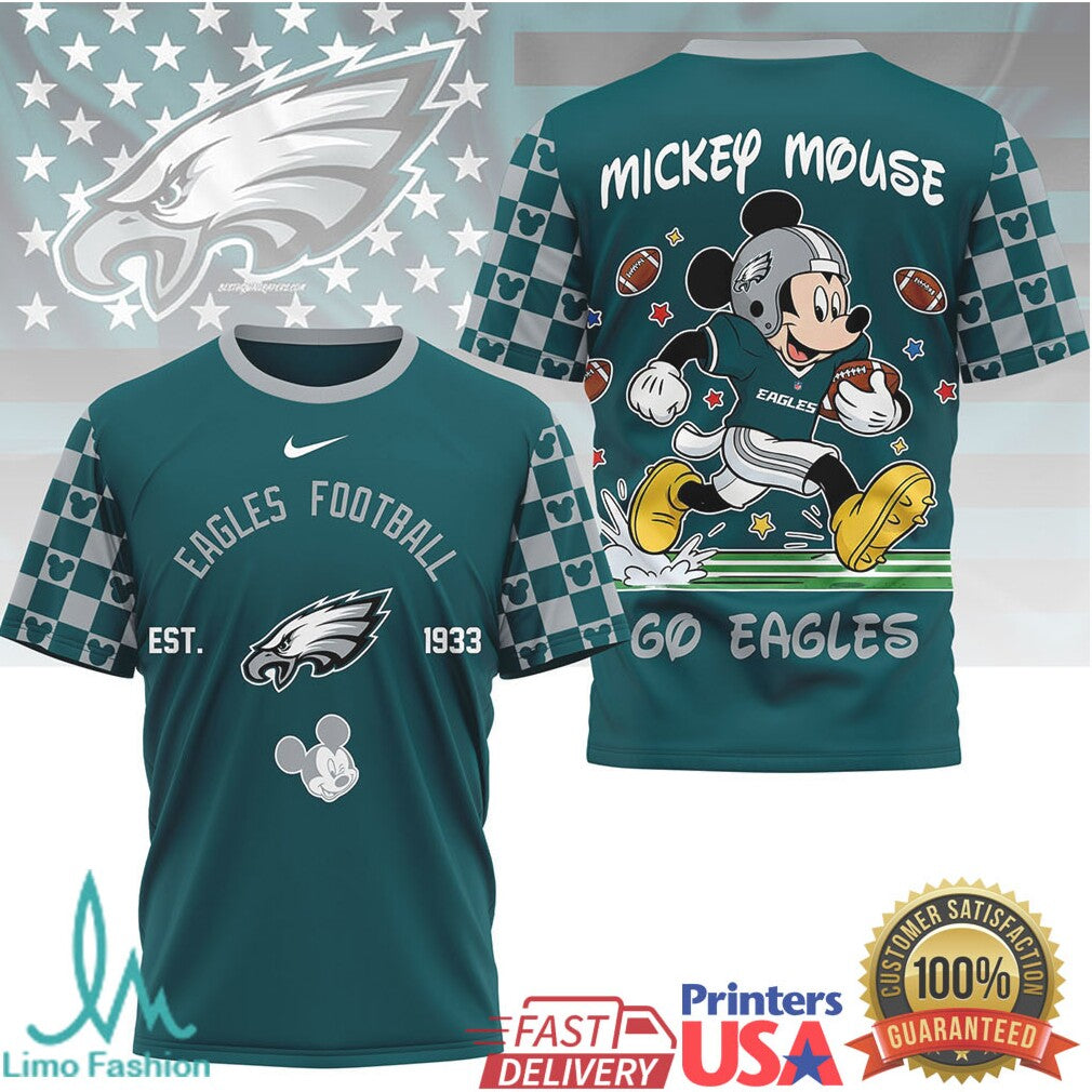 Mickey Mouse Philadelphia Eagles Football Est 1933 Checkered Sleeve Shirt - Limotees LLC