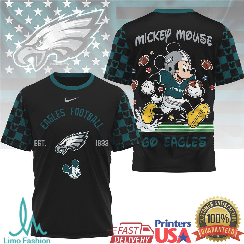 Mickey Mouse Philadelphia Eagles Football Est 1933 Checkered Sleeve Shirt - Limotees LLC