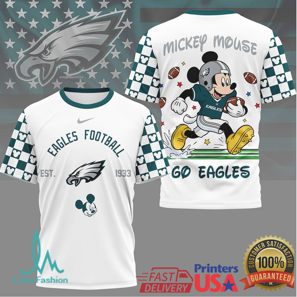 Mickey Mouse Philadelphia Eagles Football Est 1933 Checkered Sleeve Shirt - Limotees LLC