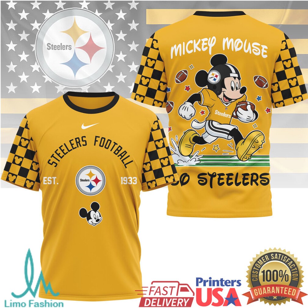 Mickey Mouse Pittsburgh ST Shirtlers Football Est 1933 Yellow Graphic T Shirt - Limotees LLC