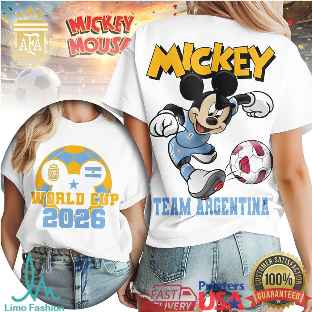 Mickey Mouse Team Argentina Soccer World Cup 2026 Fan T Shirt - Limotees LLC