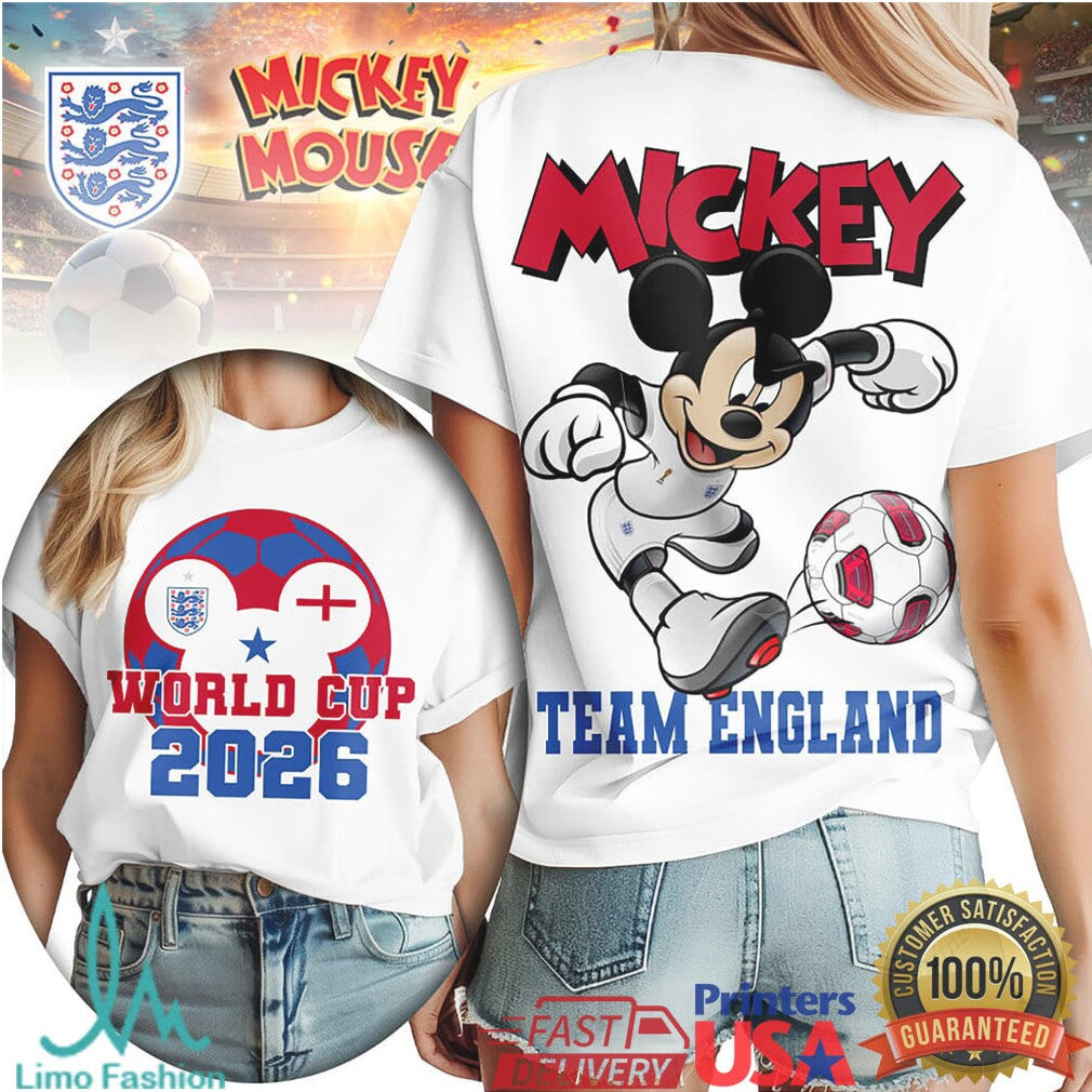 Mickey Mouse Team England World Cup 2026 Soccer Fan T Shirt - Limotees LLC