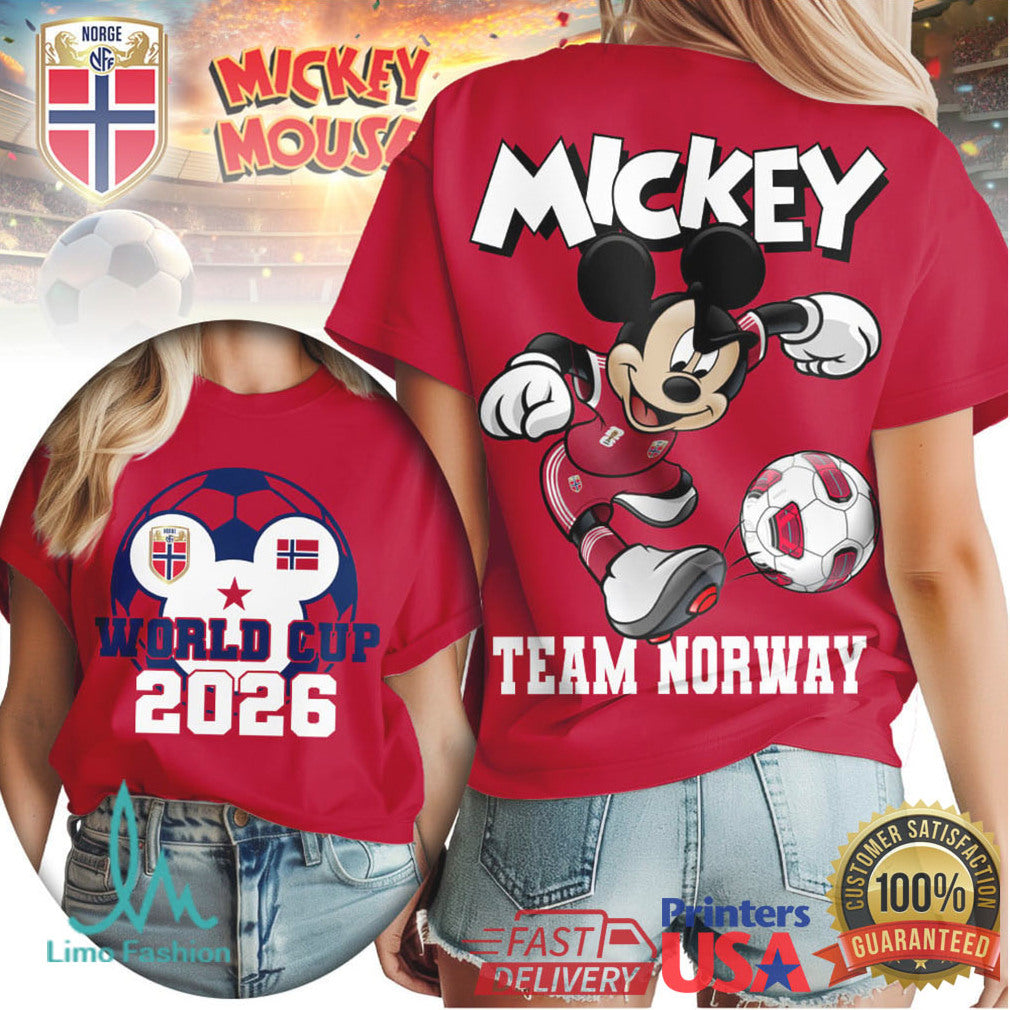 Mickey Mouse Team Norway Soccer World Cup 2026 Fan T Shirt - Limotees LLC
