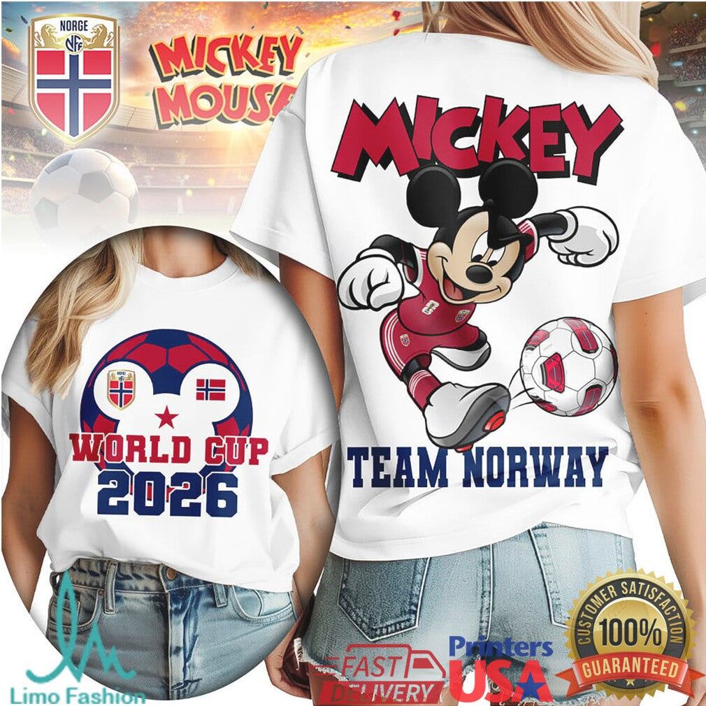 Mickey Mouse Team Norway Soccer World Cup 2026 Fan T Shirt - Limotees LLC