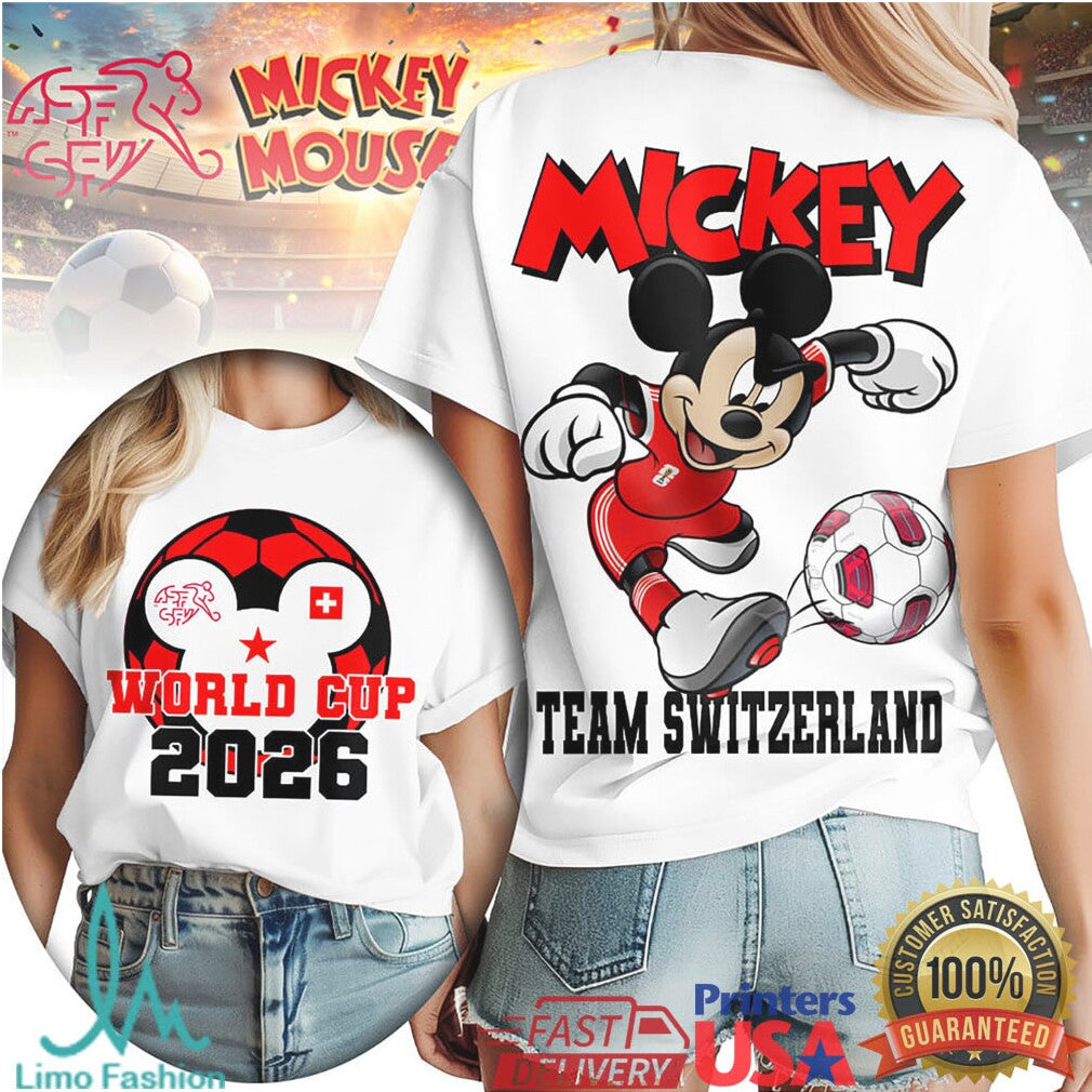 Mickey Mouse Team Switzerland World Cup 2026 Soccer Fan T Shirt - Limotees LLC