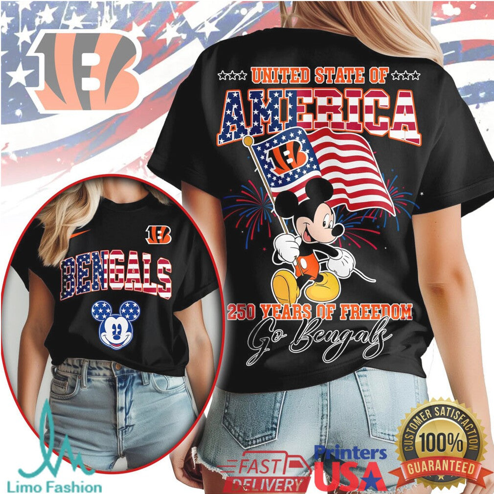 Mickey Mouse United State of America 250 Years Freedom Cincinnati Bengals T Shirt - Limotees LLC