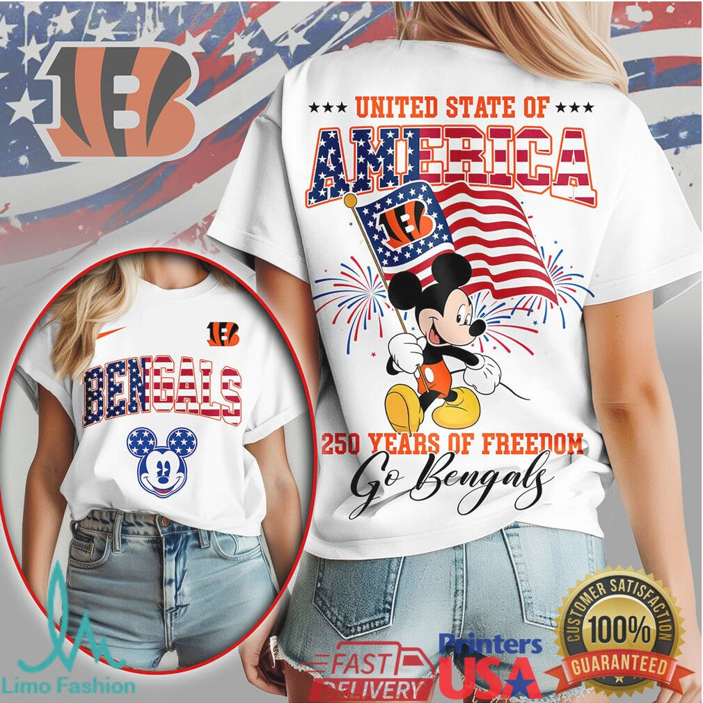 Mickey Mouse United State of America 250 Years Freedom Cincinnati Bengals T Shirt - Limotees LLC