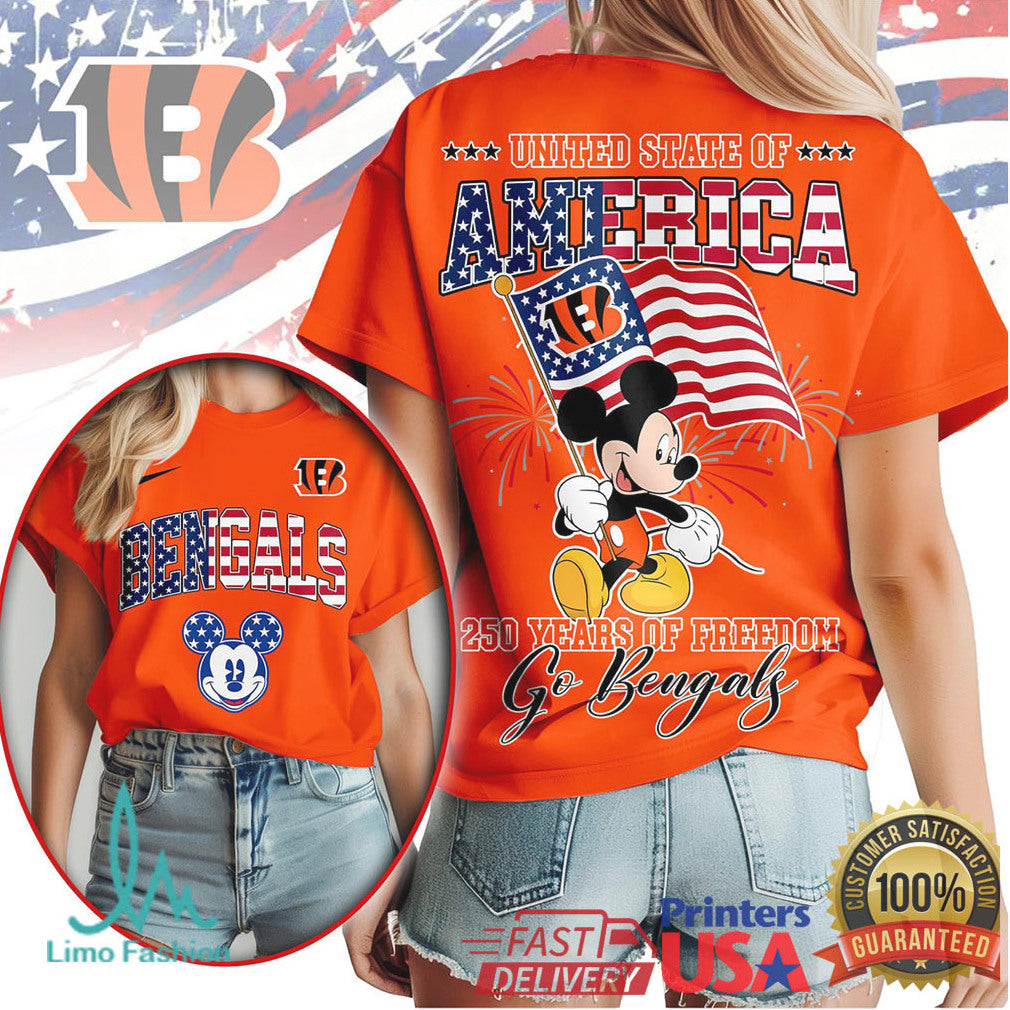 Mickey Mouse United State of America 250 Years Freedom Cincinnati Bengals T Shirt - Limotees LLC