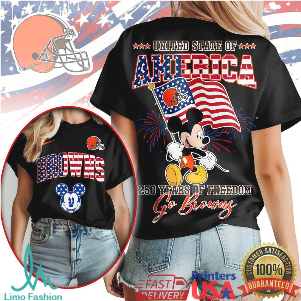 Mickey Mouse United State of America 250 Years Freedom Cleveland Browns T Shirt