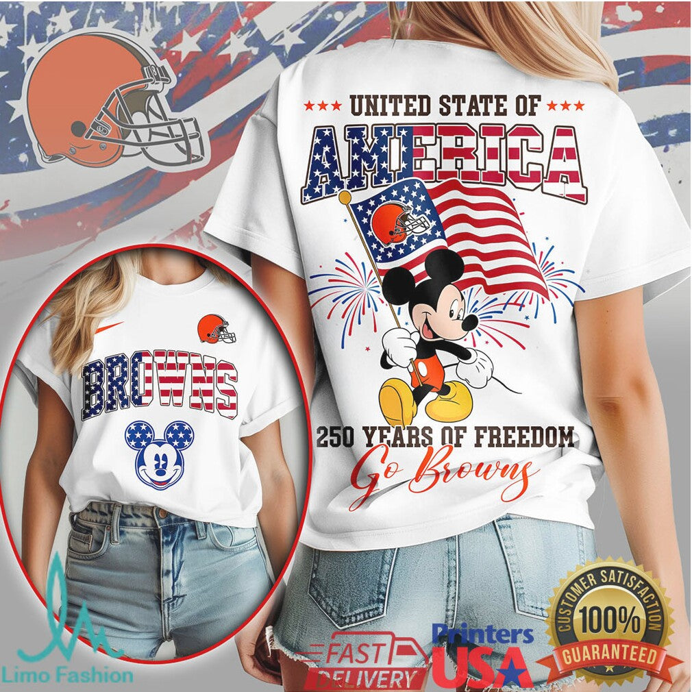 Mickey Mouse United State of America 250 Years Freedom Cleveland Browns T Shirt
