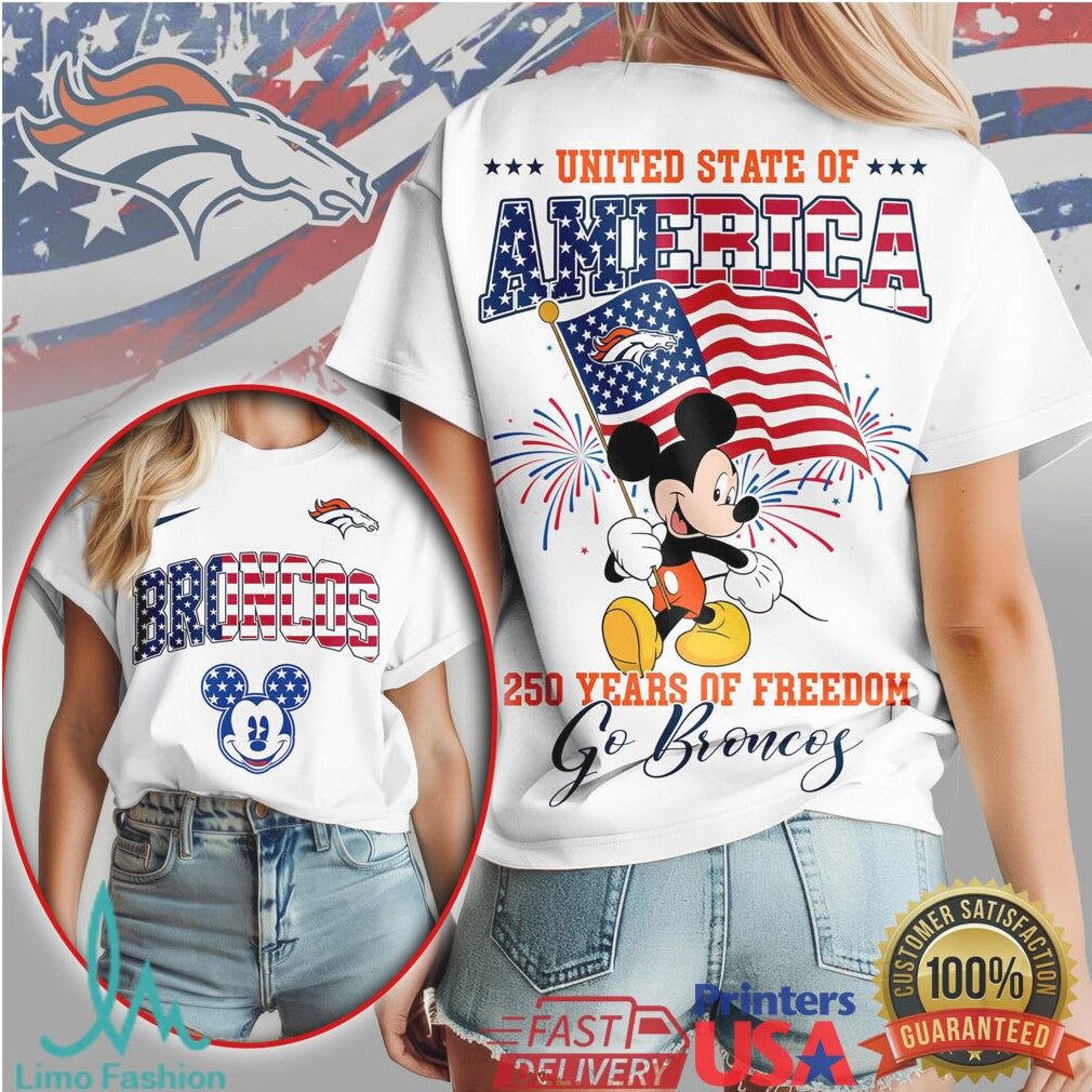 Mickey Mouse United State of America 250 Years Freedom Denver Broncos T Shirt - Limotees LLC