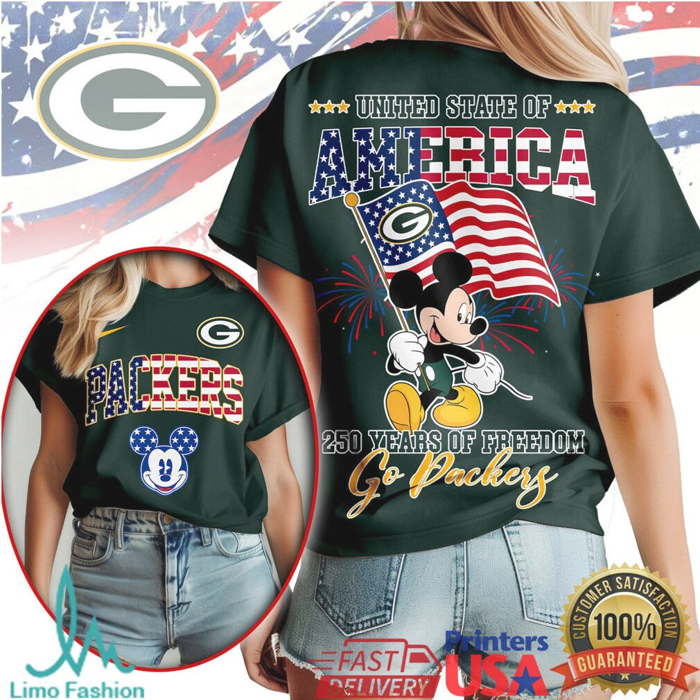 Mickey Mouse United State of America 250 Years Freedom Green Bay Packers T Shirt - Limotees LLC