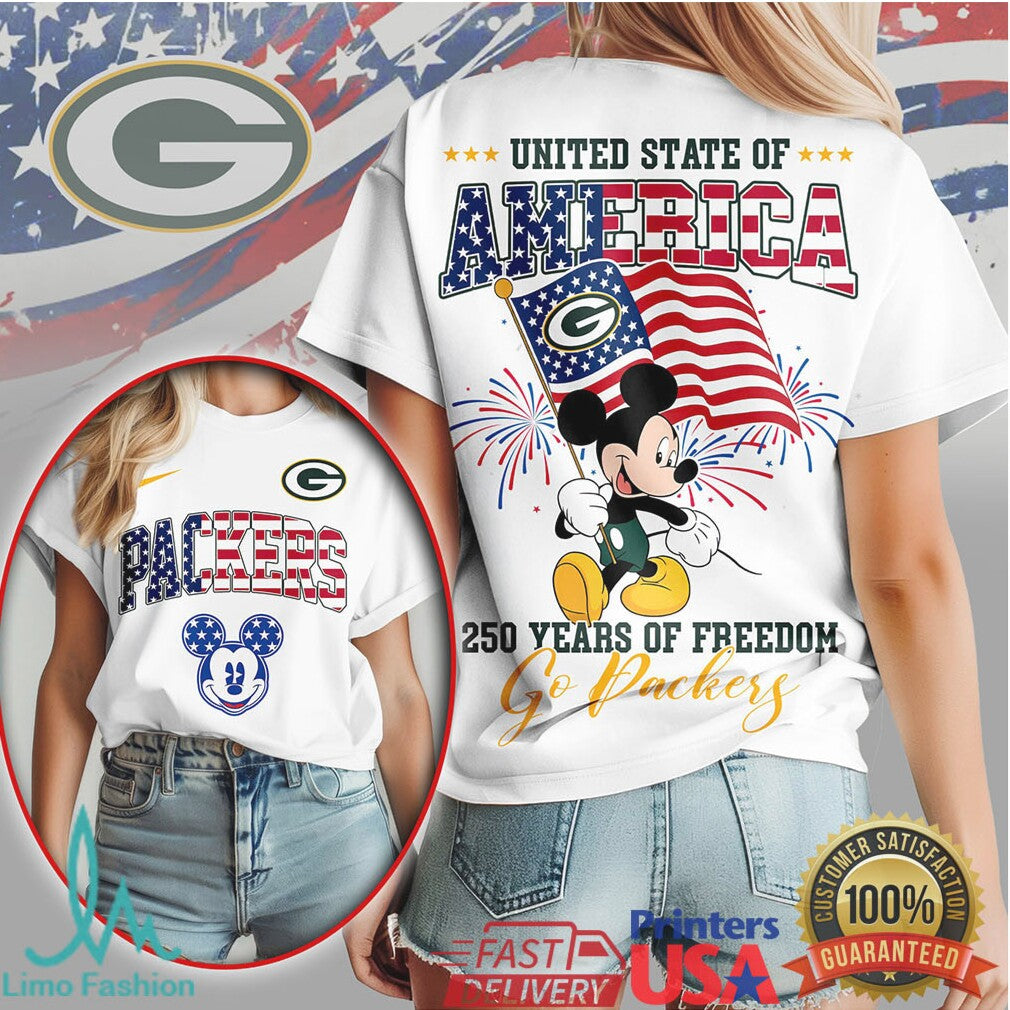 Mickey Mouse United State of America 250 Years Freedom Green Bay Packers T Shirt - Limotees LLC