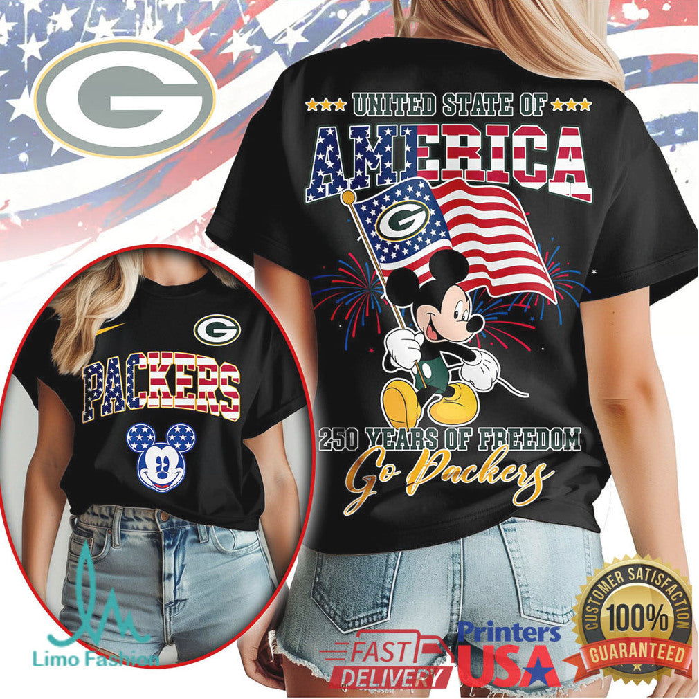 Mickey Mouse United State of America 250 Years Freedom Green Bay Packers T Shirt - Limotees LLC