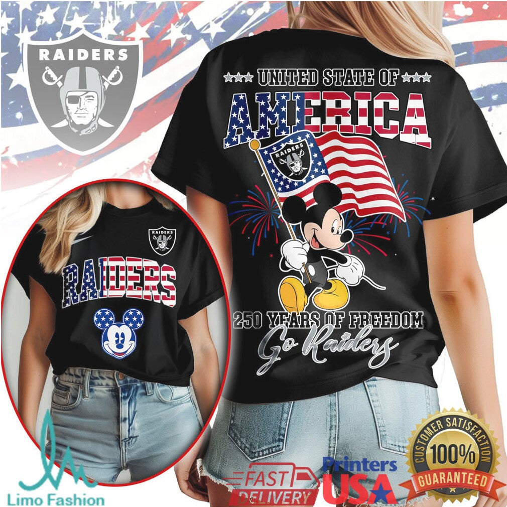 Mickey Mouse United State of America 250 Years Freedom Las Vegas Raiders T Shirt - Limotees LLC