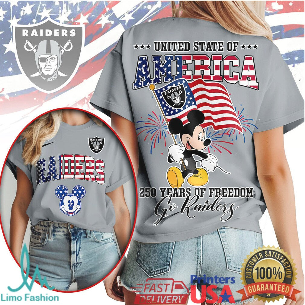 Mickey Mouse United State of America 250 Years Freedom Las Vegas Raiders T Shirt - Limotees LLC
